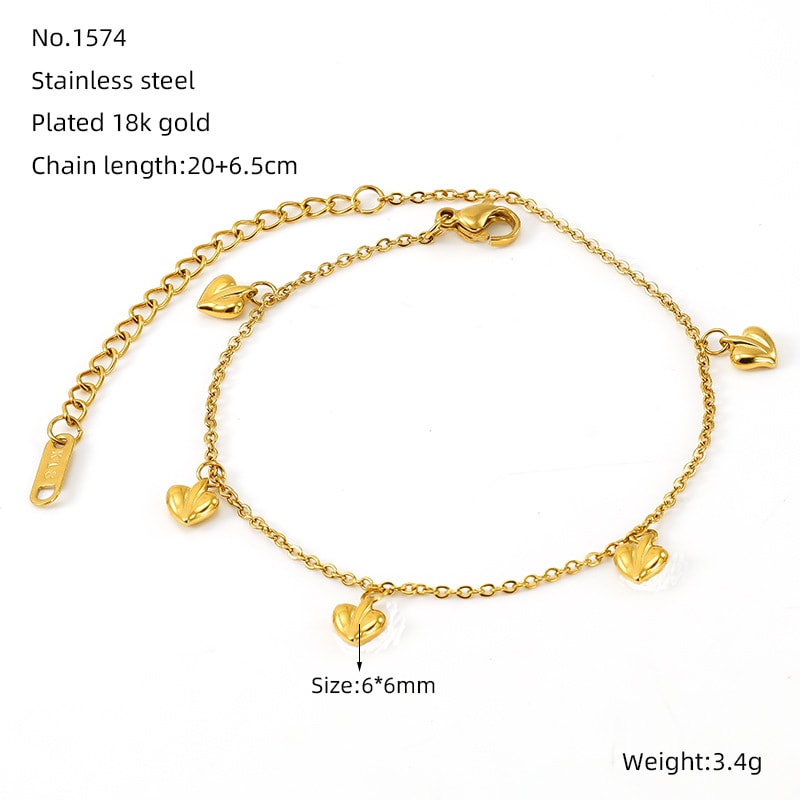 1 Piece Simple Series Classic Heart Stainless Steel 18K Gold Color Plated Women's Chain Bracelets 